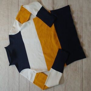 FRENCH CONNECTION STRIPED COLORBLOCK MOCK NECK SWEATER